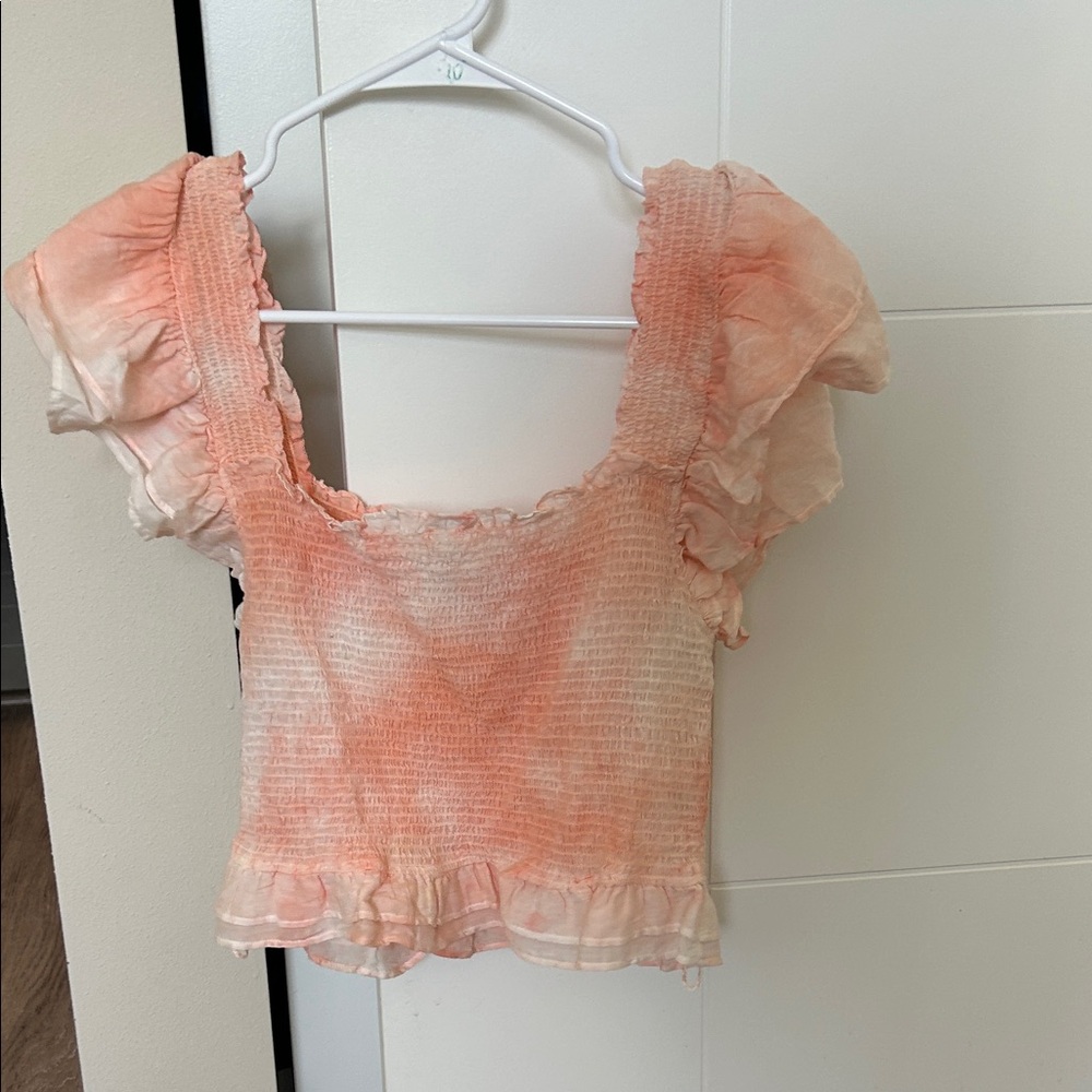 LoveShackFancy Coral Ruffled Blouse